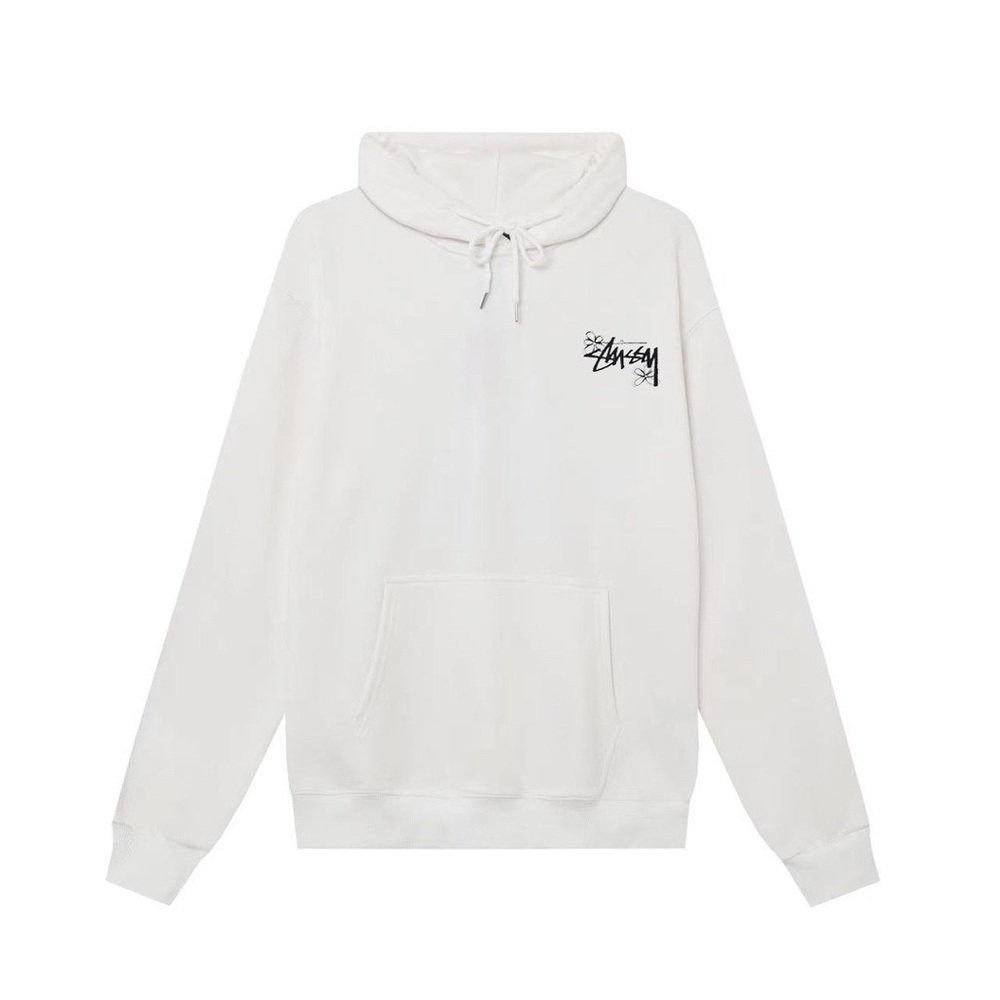 Stussy White Crewneck Sweatshirt with Black Chest Script